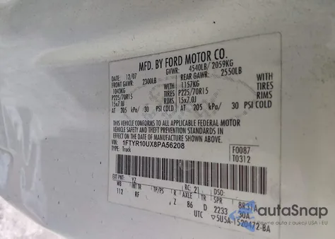 2008 Ford Ranger Sport/Xl/Xlt z USA, uszkodzony, nr VIN 1FTYR10UX8PA56208